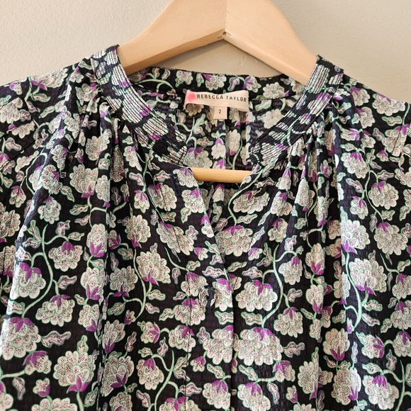 Rebecca Taylor Women's Button Down Floral Print Quarter Sleeve Midi Dress Size S - Picture 6 of 16